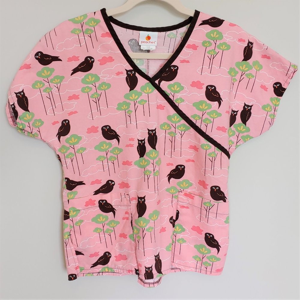 🎃 Peaches Owl Scrub Uniform Top XS
